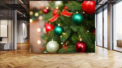 christmas decorations on pine tree Wall mural