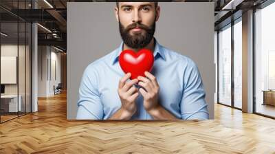 Handsome Man Holding Red Heart Wall mural