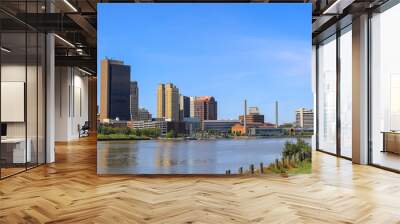  View of downtown Toledo skyline in Ohio, USA seen across Maumee River Wall mural