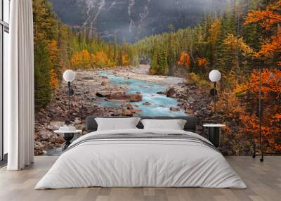 Boulders and rocks in fresh water stream at rural British Columbia in autumn time
 Wall mural