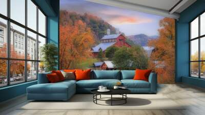 Old red barn in the Vermont countryside Wall mural