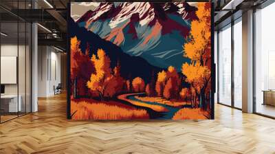 Vector illustration of colorful Grand Tetons national park poster. Wall mural