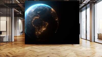 earth planet view from space at night, 3d rendering of planet earth, elements of this image furnishe Wall mural