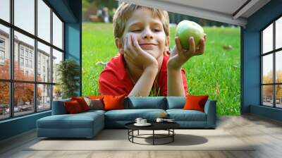 Boy with an green apple Wall mural