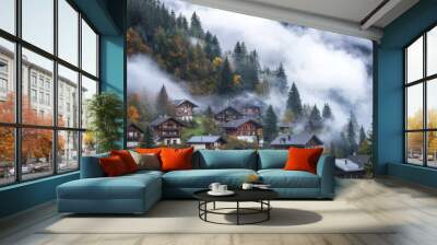 A picturesque Swiss village nestled in the Alps where the scenery is breathtaking Wall mural