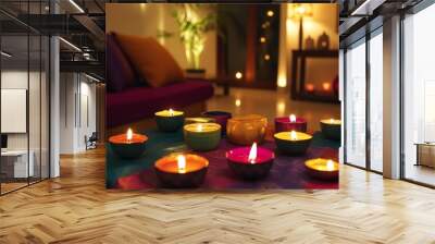 Home illumination with colorful Diyas Wall mural