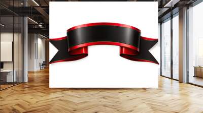 A black and red ribbon banner, isolated on a white background. The banner is curved, with the ends pointing down. Generative AI Wall mural