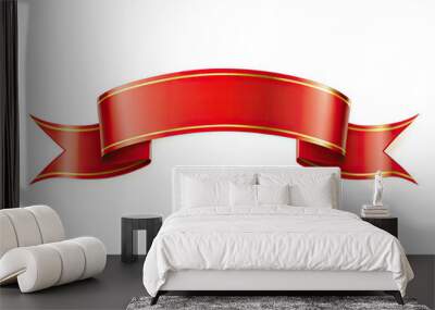 A red ribbon banner with gold trim, isolated on a white background. The banner is curved and has a slight sheen. Generative AI Wall mural