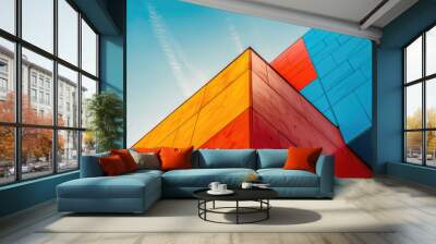 Architecture abstract geometric colored shapes on sky background Wall mural