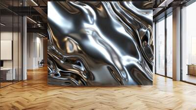 close up texture of liquid shiny metal in silver gray color with highlights and shimmers. liquid met Wall mural