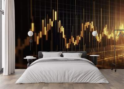 Currency growth candlestick chart isolated on black background. Creative concept crypto trading, stock trading, investments and profit. Generative AI 3d render illustration imitation. Wall mural