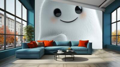 Spirit fantasy bizarre smiling 3d render style ghost cute baby character on background with copy space, banner template Wall mural