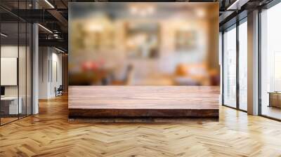 Selected focus empty brown wooden table and Coffee shop blur bac Wall mural