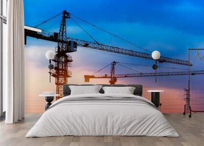 Industrial construction cranes and building silhouettes  Wall mural