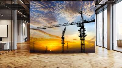 industrial construction cranes and building silhouettes Wall mural