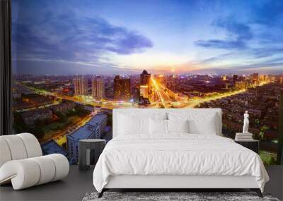 night view of the bridge and city in shanghai china. Wall mural