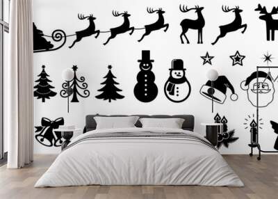 christmas vector icon set, background, black, isolated Wall mural