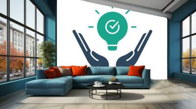 solution icon. hand with light bulb. icon related to action plan, business. solid icon style. business element illustration Wall mural