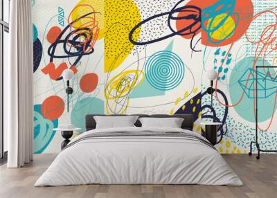 Creative doodle art header with different shapes and textures. Collage. Vector Wall mural