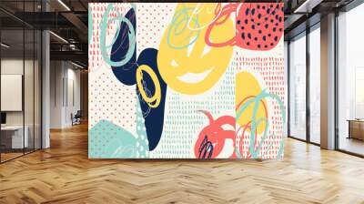 Creative doodle art header with different shapes and textures. Collage. Vector Wall mural