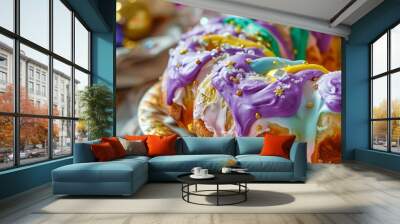 Colorful Mardi Gras King Cake Wall mural