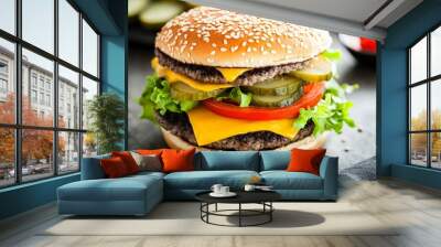 Delicious Double Cheeseburger Wall mural