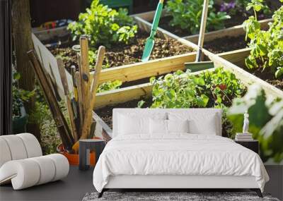 Garden Tools and Plants Wall mural