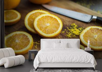 Orange Slices on a Wooden Board Wall mural