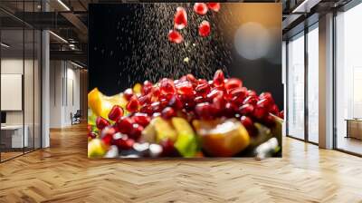 Pomegranate Seeds Falling on Salad Wall mural