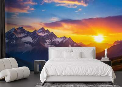 a snow mountain peak and the sunrise view  Wall mural