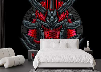 Mecha head samurai with sacred geometry pattern Wall mural