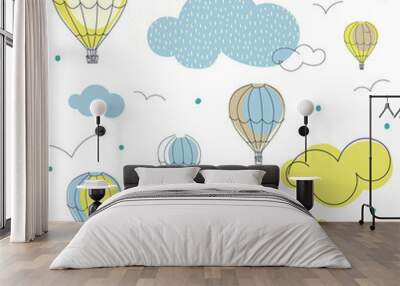 pattern with hot
 air balloons in the clouds Wall mural