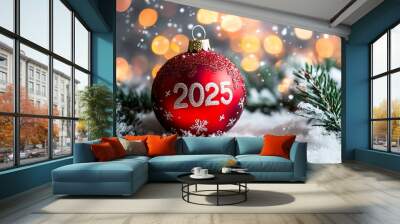 A red Christmas ornament with the number 2025 on it Wall mural