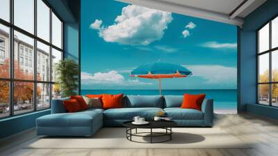 Beach Umbrella Summer Wallpaper, with a gorgeous blue summer sky. Wall mural