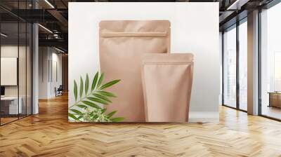 Mockup of two product paper bags with ziplock on isolated background. Wall mural