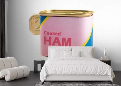 Two generic labeled food cans of cooked luncheon ham isolated on w Wall mural