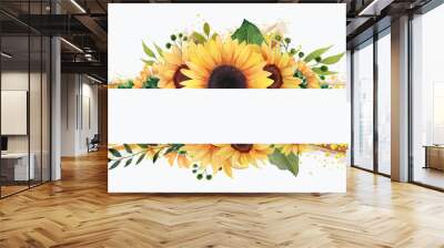 Watercolor sunflower frame, Floral clip art, Sunflower wreath, summer clipart Wall mural