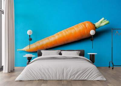 Fresh orange carrot on blue background Wall mural