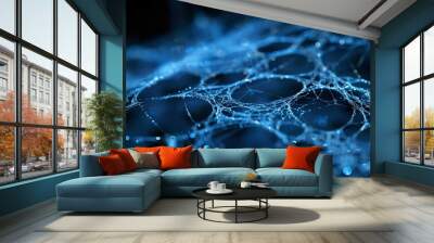 A blue web of spider web with a lot of water droplets Wall mural