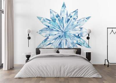 A large blue crystal snowflake with a transparent background. The snowflake is very large and has a very bright blue color Wall mural