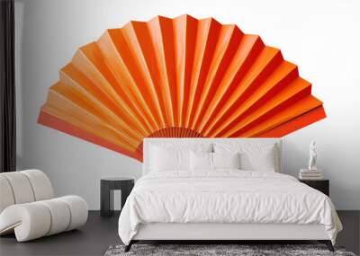 A vibrant orange hand fan with pleated folds and a wooden base, perfect for summer cooling or traditional decor. Wall mural