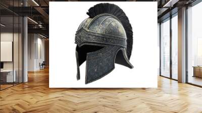 Ancient Roman helmet with intricate designs and a crest. Historical artifact representing Roman military armor. Ideal for educational or historical visuals. Wall mural