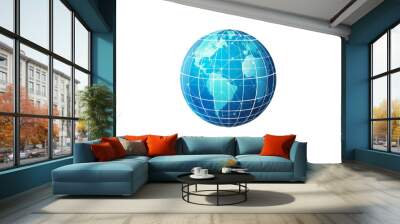 Blue digital globe with network connections, representing global communication and technology, isolated on a transparent background. Wall mural