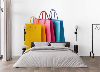 Brightly colored shopping bags isolated on a transparent background. perfect for retail, shopping, or gift-related themes in stock photos. Wall mural