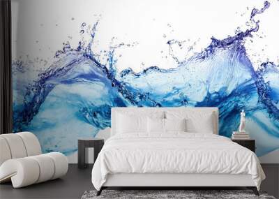 Dynamic splash of blue water with elegant waves and droplets isolated on transparent background. capturing the energy and fluidity of nature. Wall mural