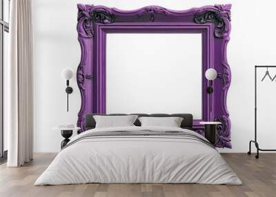 Elegant purple ornate picture frame with intricate details, perfect for art or photo display, isolated on transparent background. Wall mural