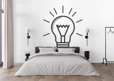 Minimalist illustration of a light bulb representing an idea or innovation. Simple, clean design perfect for creativity, inspiration, or business concepts. Wall mural