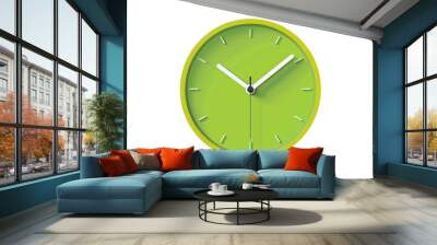 Minimalistic green wall clock with sleek design. Ideal for modern interiors, time management visuals, and punctuality symbols. Wall mural