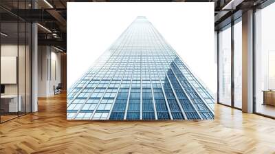 Modern glass skyscraper reaching skyward with clean lines and reflections. Perfect for business, architecture, and urban city themes. Wall mural