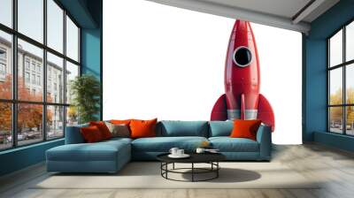 Red cartoon rocket ready for launch. Isolated background, space exploration concept, suitable for graphic design projects and educational materials. Wall mural